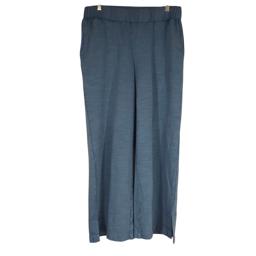 J. Jill Fit Blue 100% Cotton Slub Wide Leg Cropped Pants Wms Small Elastic Waist